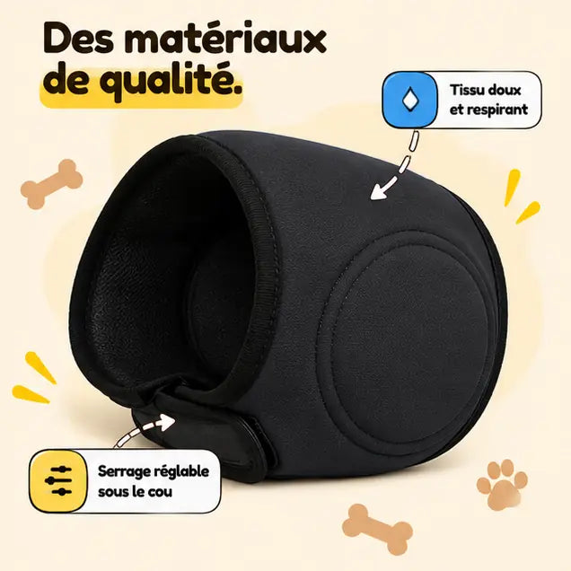 Cache-oreilles posé : coussins rembourrés, tissu doux et respirant, serrage réglable sous le cou (coloris noir)